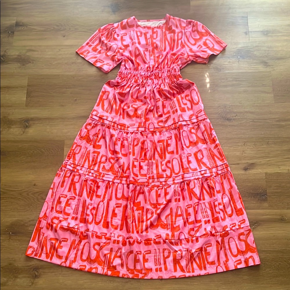 Orange and Pink Graphic Tiered Maxi Dress